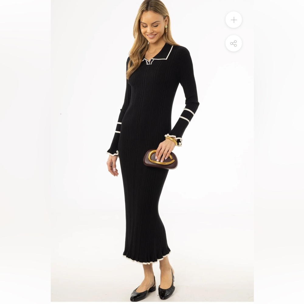 Blank NYC Elegant Black Dress with White Trim